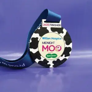 UV printed Midnight Moo 2025 finisher medal