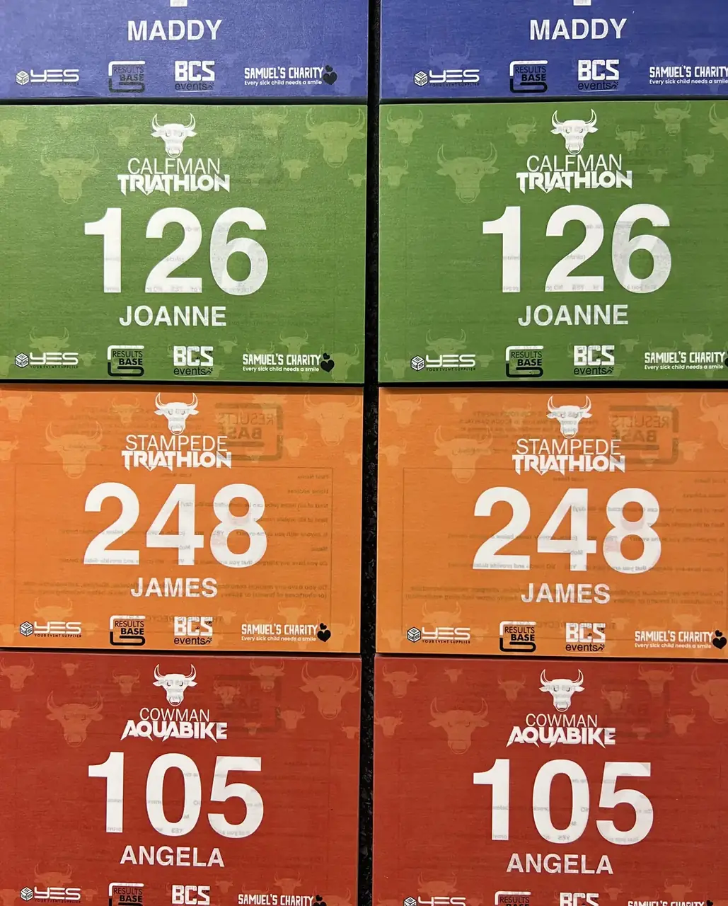 Personalised triathlon race numbers