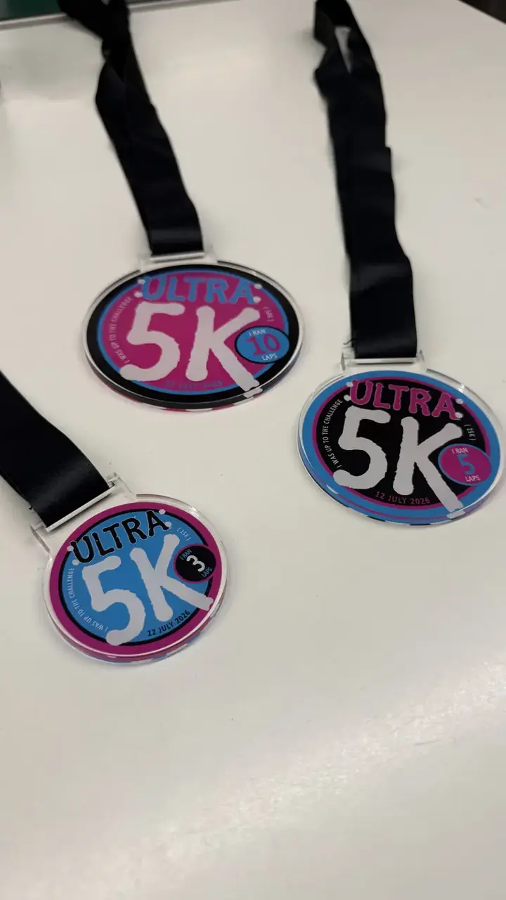 UV printed acrylic Ultra 5K medals